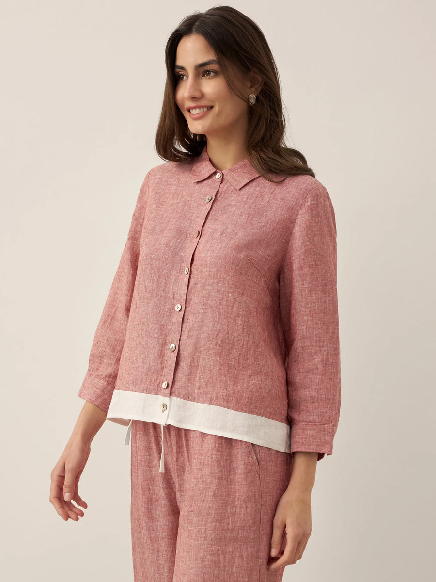 100% Linen Long-Sleeve Collared Shirt
