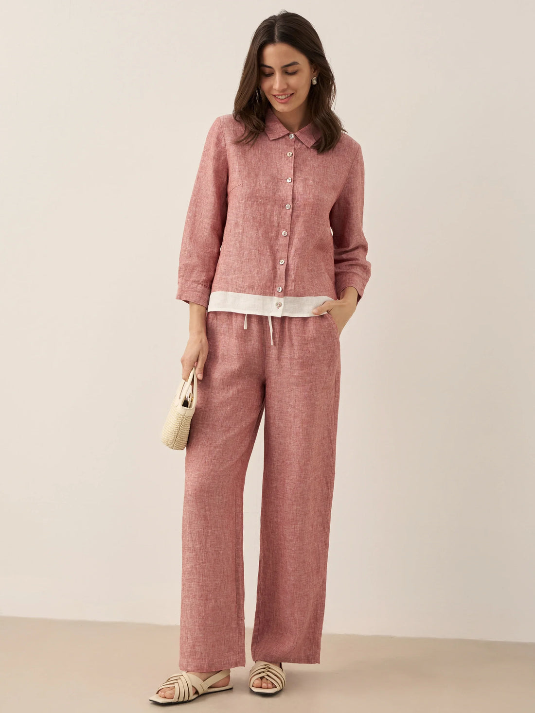 100% Linen Long-Sleeve Collared Shirt