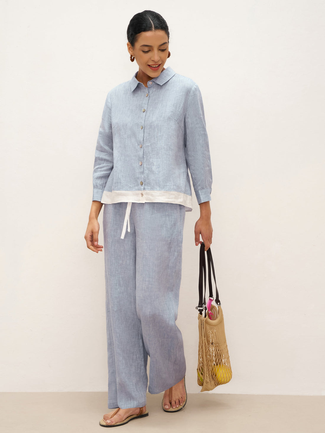 100% Linen Long-Sleeve Collared Shirt