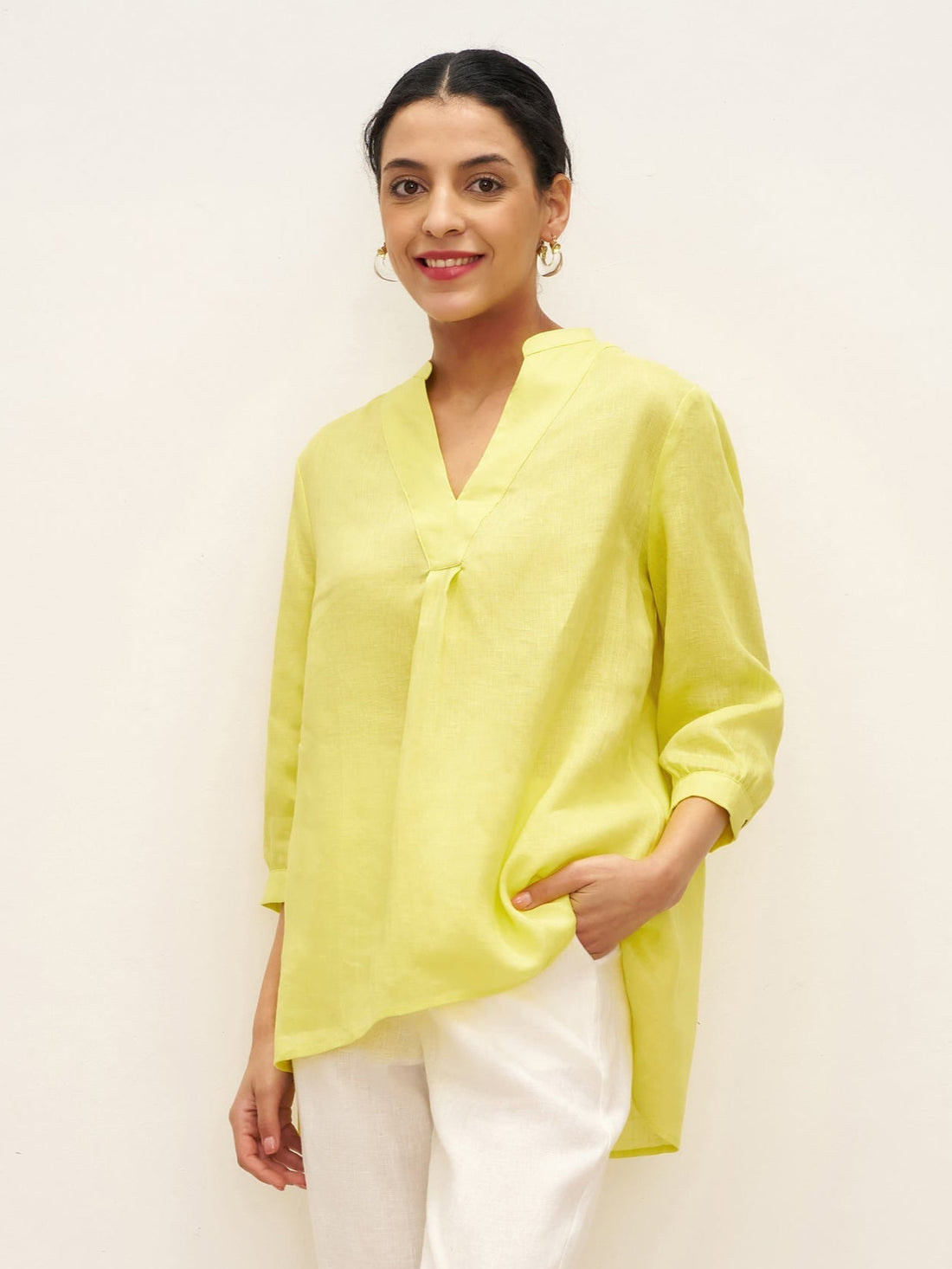 100% Linen Pleated A-Line Shirt