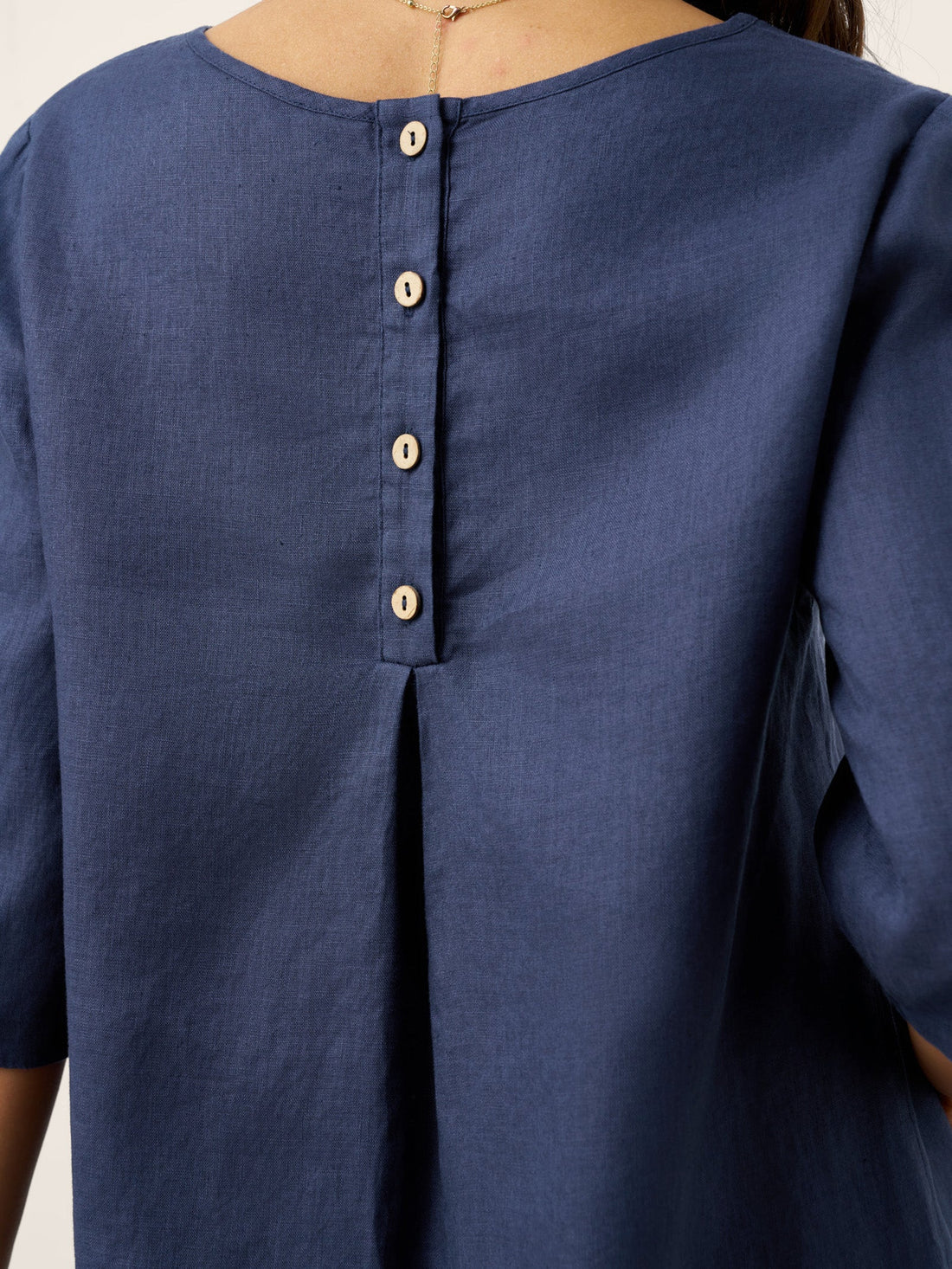 100% Linen Round Neck Button-Back Blouse