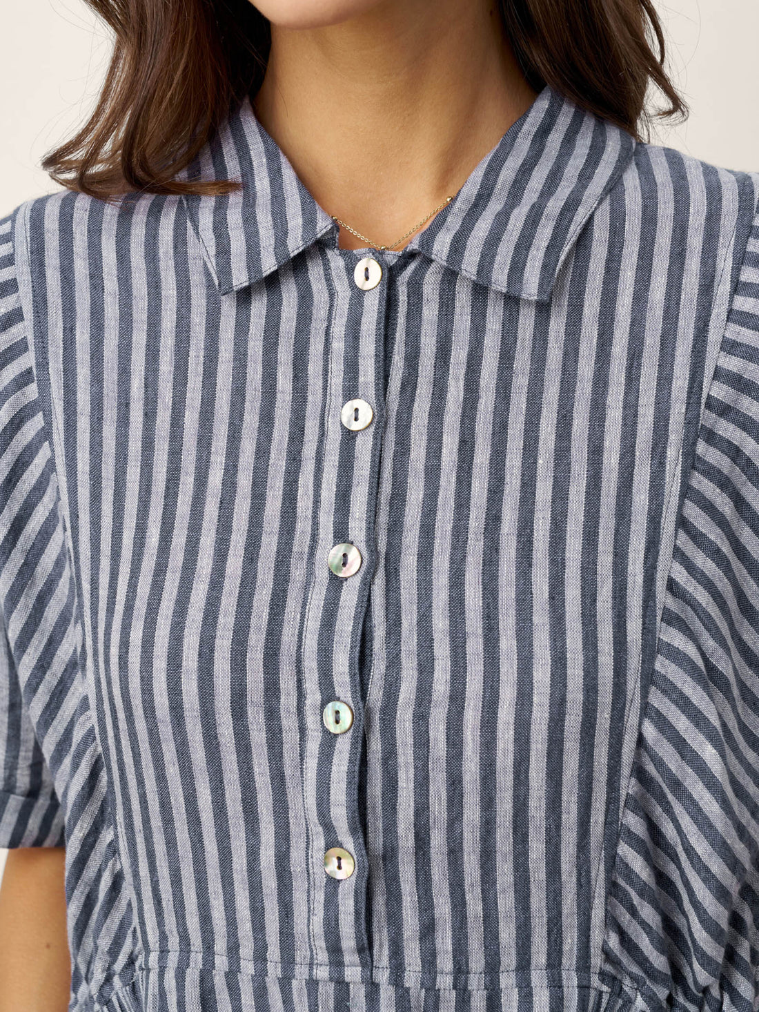 100% Linen Tailored Button-Front Midi Dress