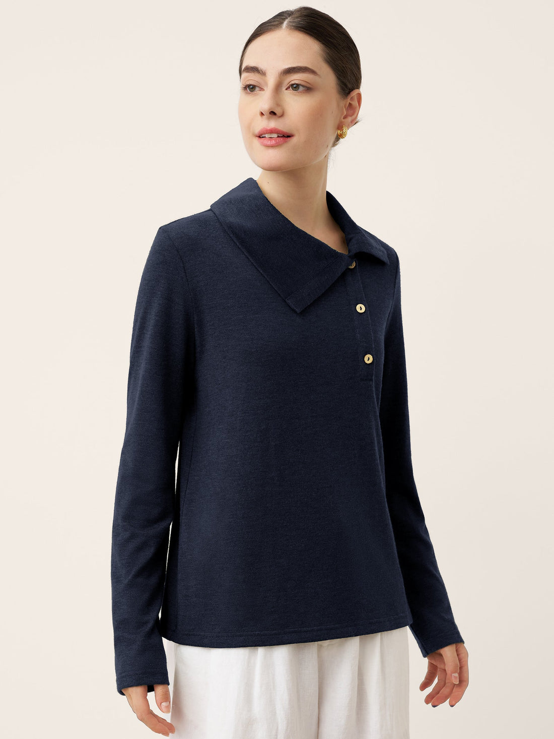 Wool Blend Asymmetric Button Jersey Top