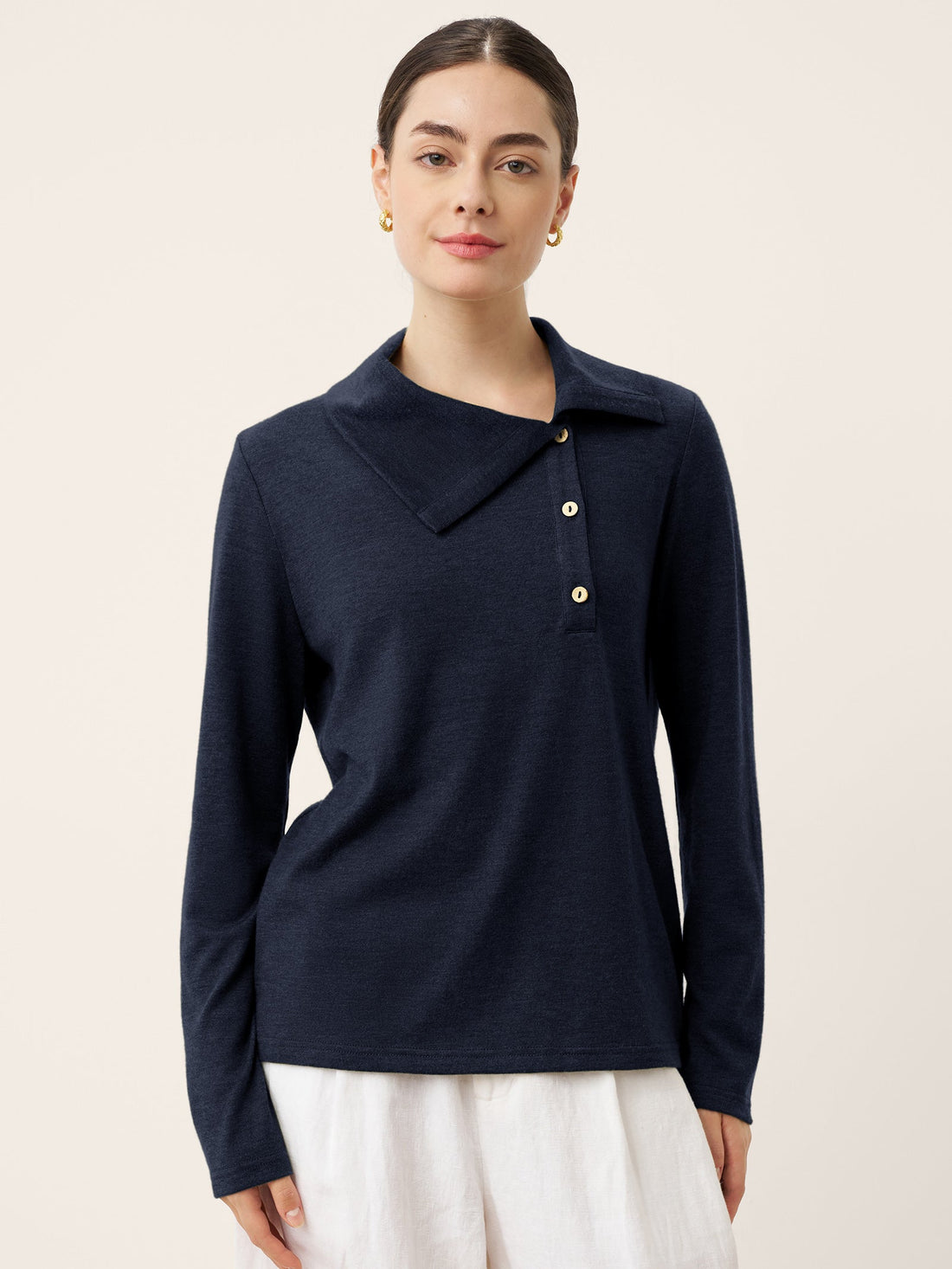 Wool Blend Asymmetric Button Jersey Top