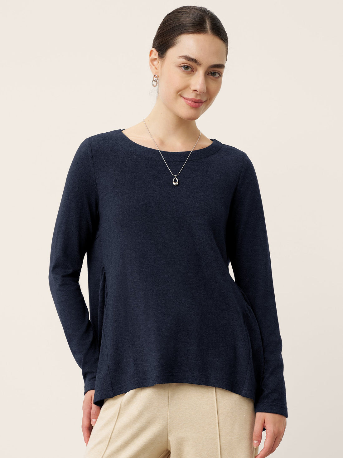 Wool Blend Ruched Boat Neck Top