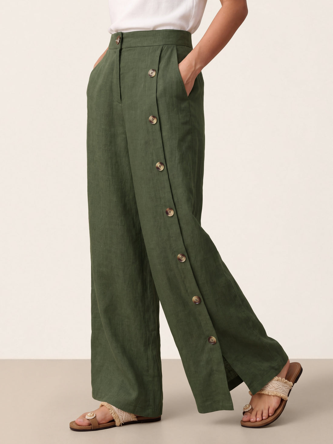 100% Linen High-Rise Straight-Leg Pants