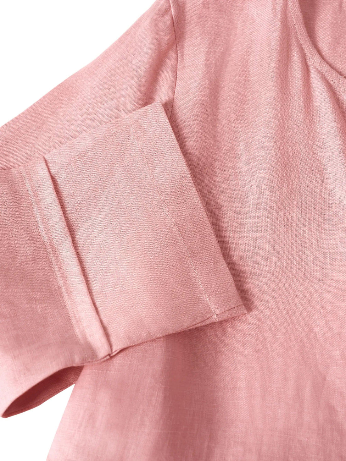 100% Linen Button-Waist Gathered V-Neck Midi Dress