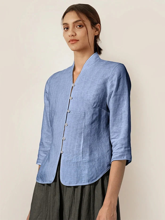 100% Linen Tailored Stand-Collar Jacket