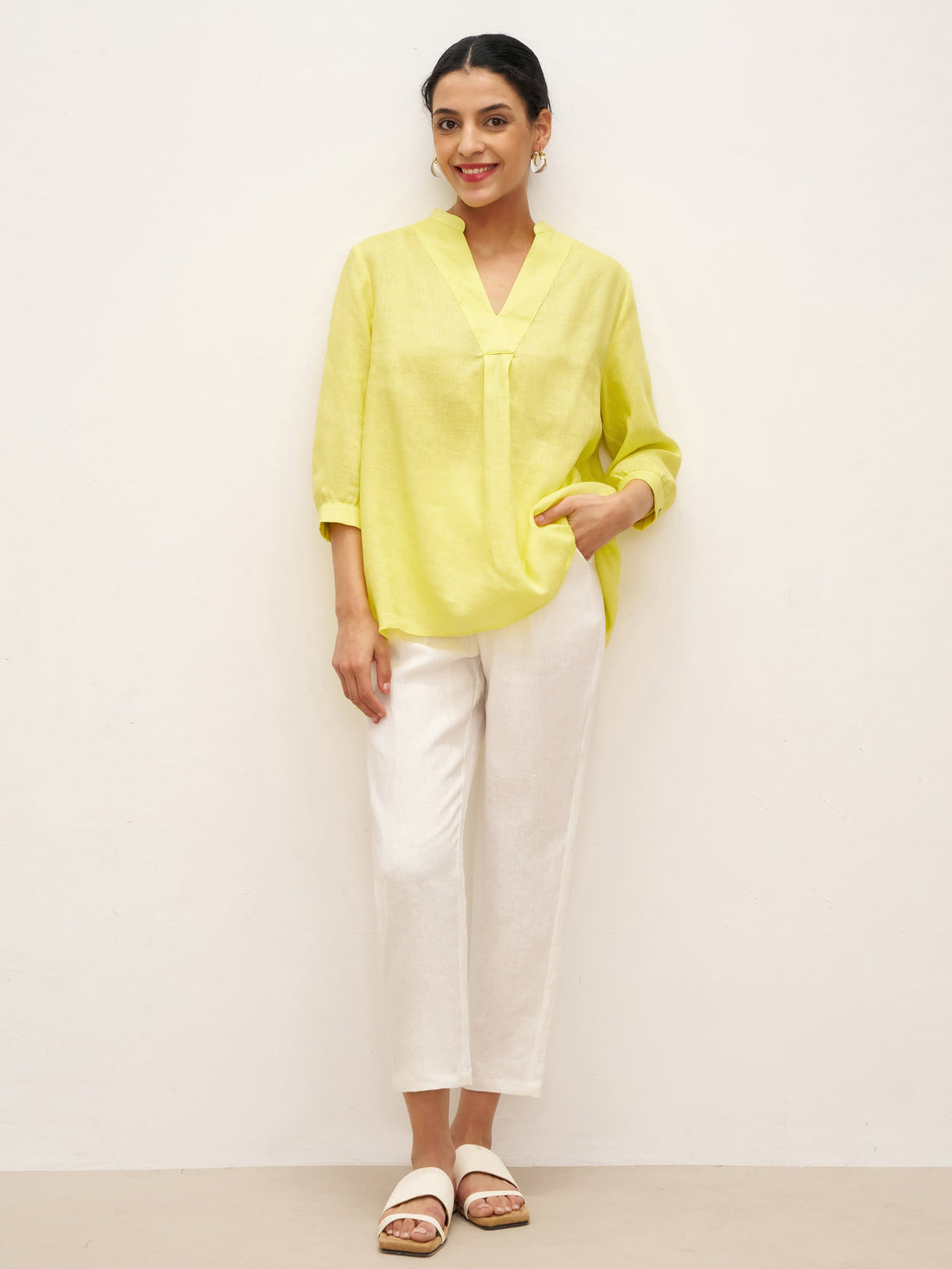 100% Linen Pleated A-Line Shirt
