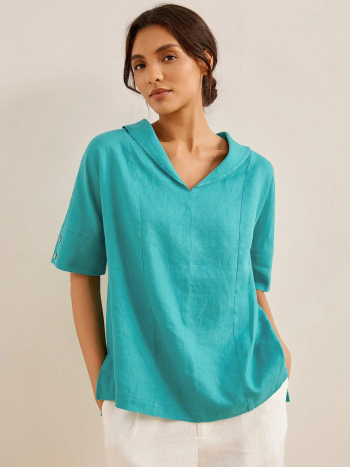 100% Linen Half Sleeve Relaxed Shirt