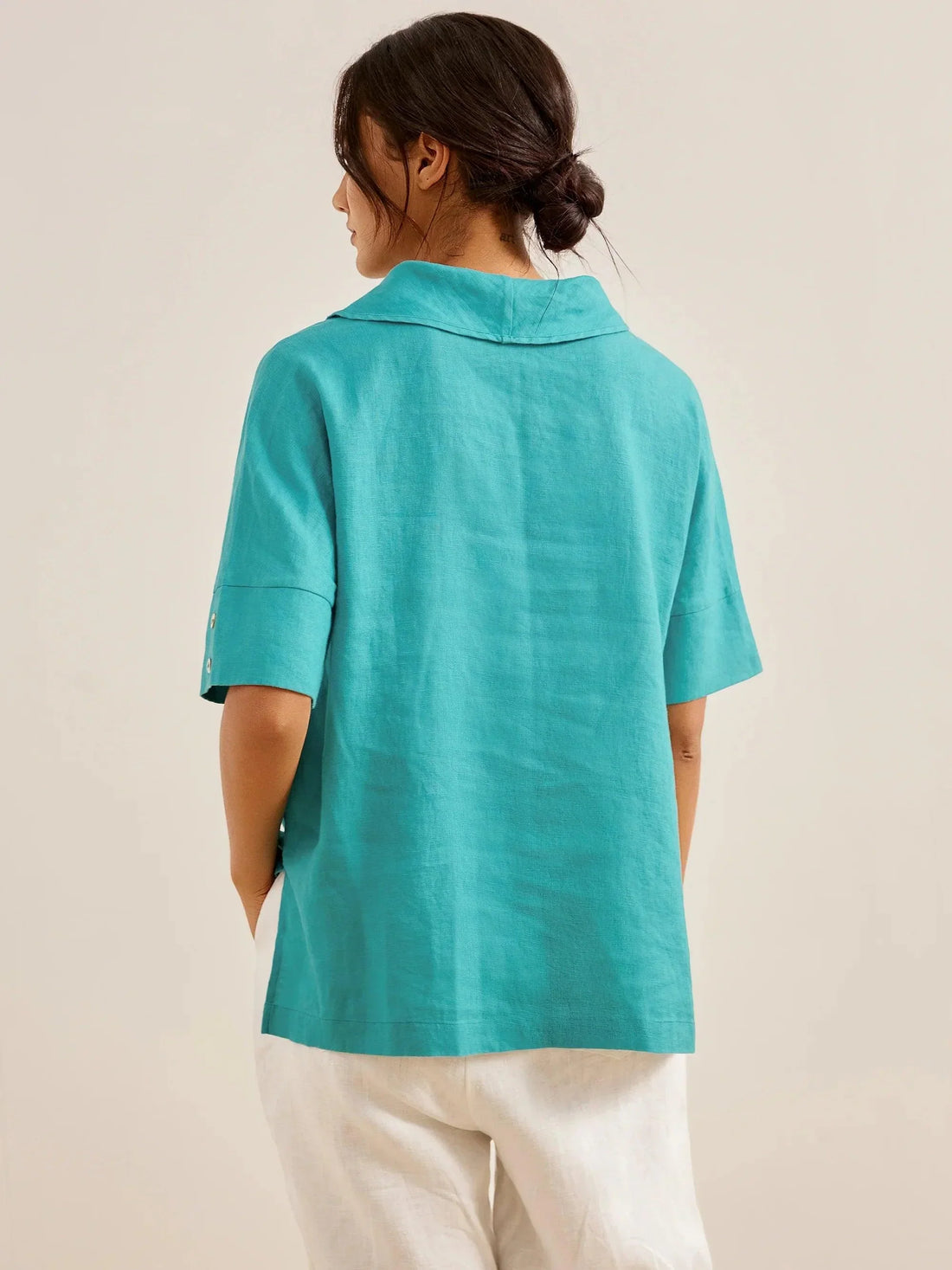 100% Linen Relaxed Half-Sleeve Blouse
