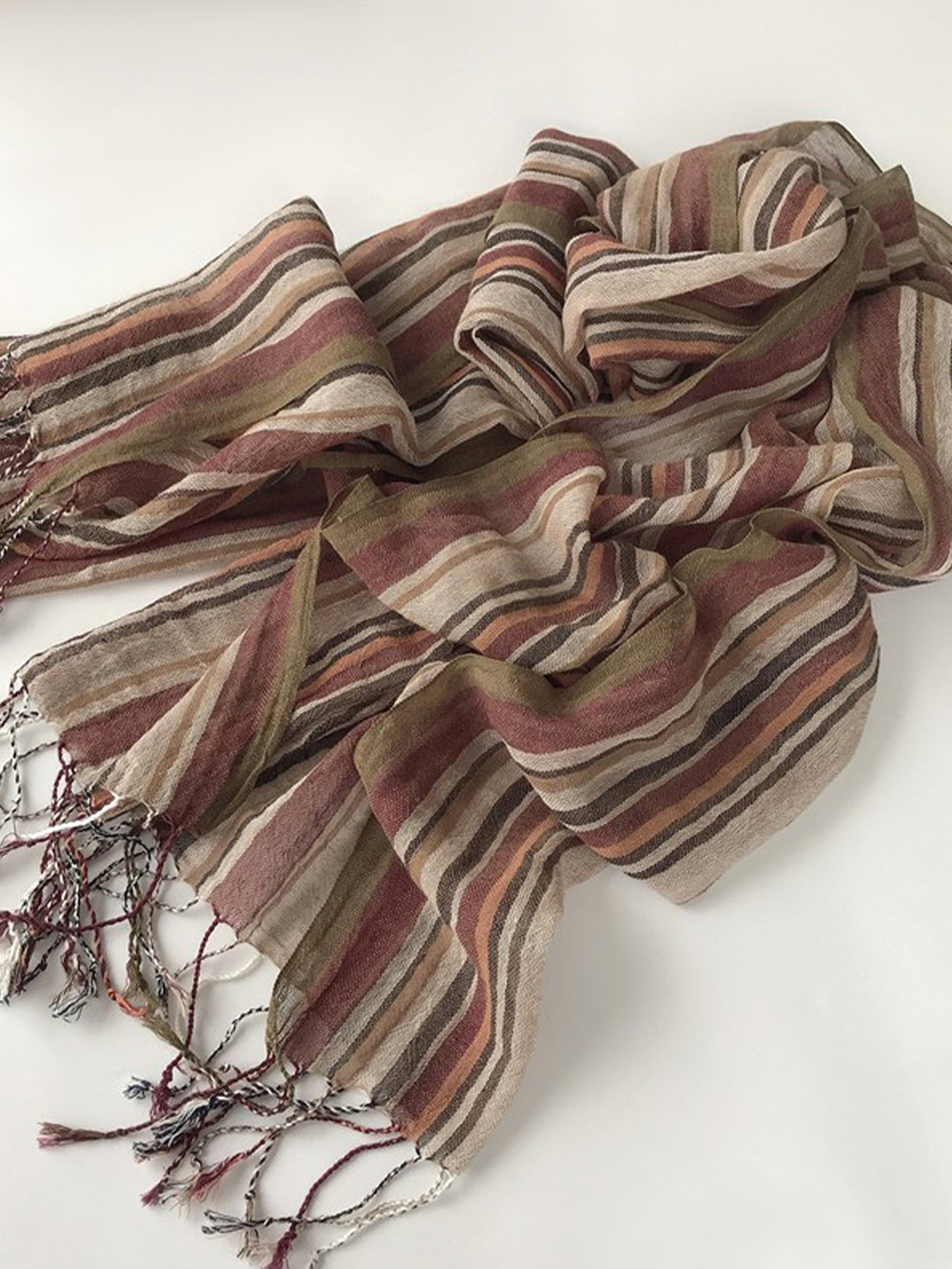 Cotton Linen Striped Lightweight Scarf
