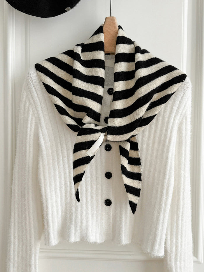 Wool Striped Triangle Scarf, One Size