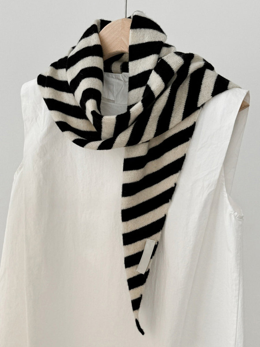 Wool Striped Triangle Scarf, One Size
