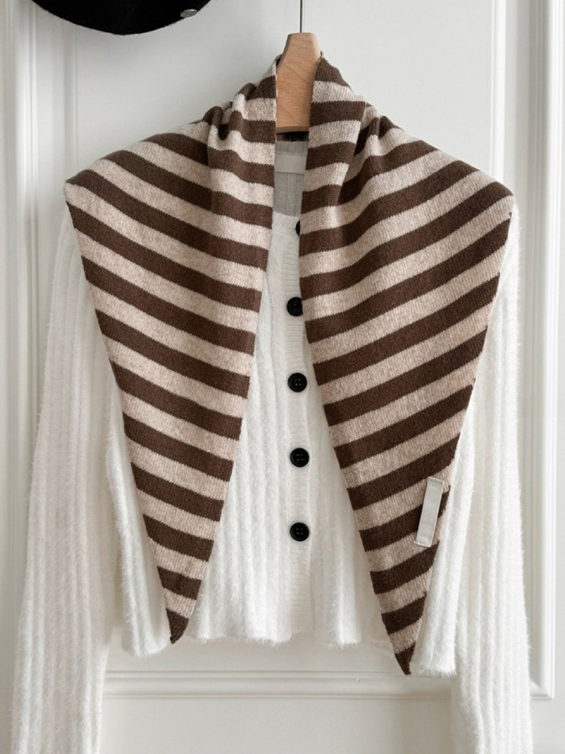 Wool Striped Triangle Scarf, One Size