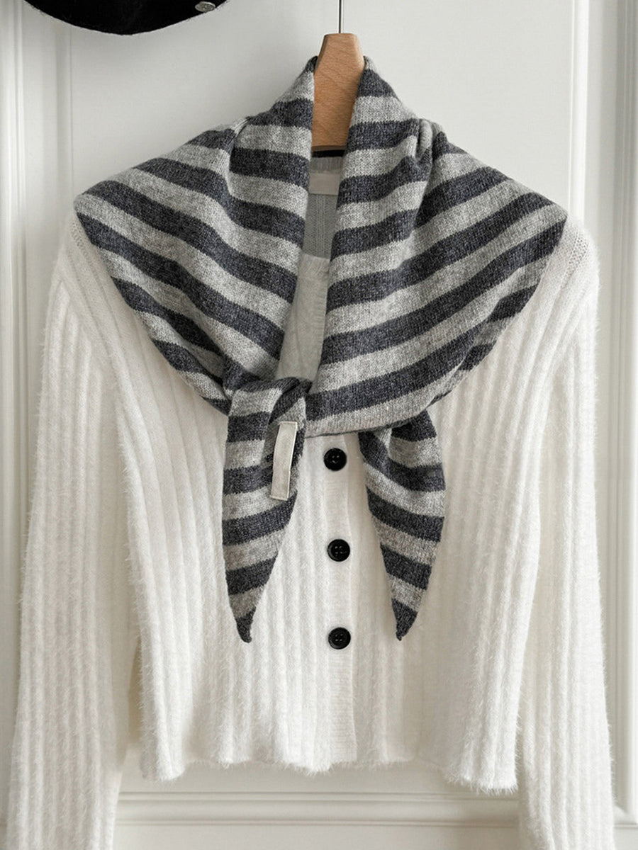 Wool Striped Triangle Scarf, One Size