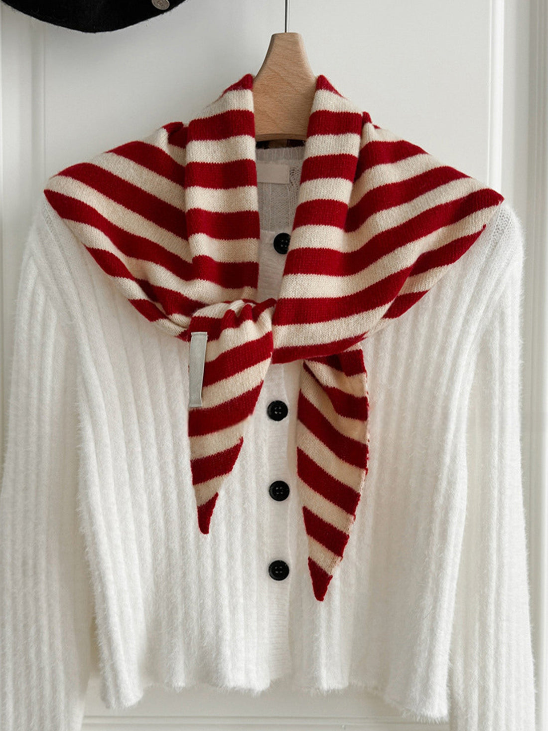 Wool Striped Triangle Scarf, One Size