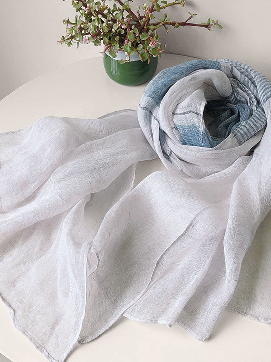 Linen Striped Colour-Block Scarf