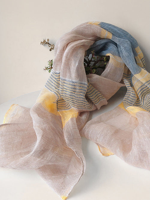 Linen Striped Colour-Block Scarf