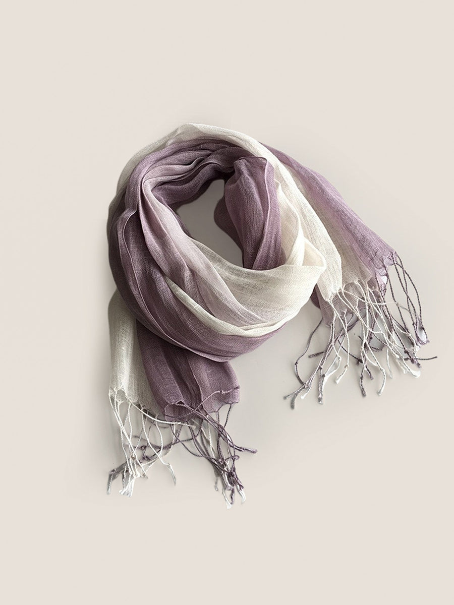 100% Linen Gradient Fringed Scarf