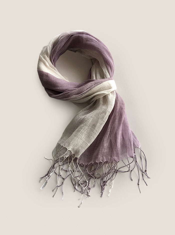 100% Linen Gradient Fringed Scarf