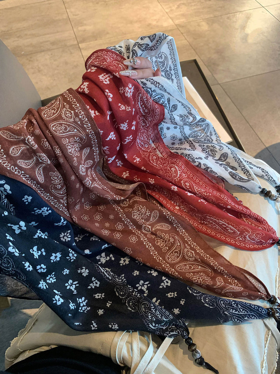 Silk Floral Print Scarf, One Size