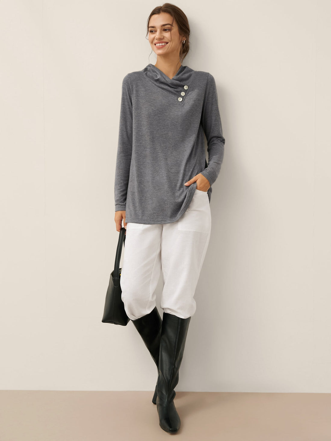 Jersey Knit Button Detail Long Sleeve Top