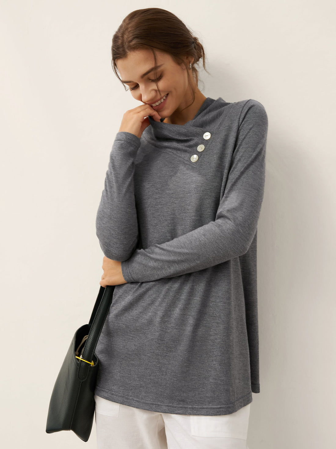 Jersey Knit Button Detail Long Sleeve Top
