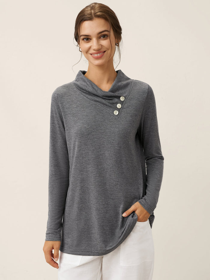 Jersey Knit Button Detail Long Sleeve Top