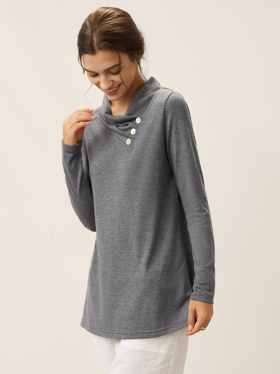 Jersey Knit Button Detail Long Sleeve Top