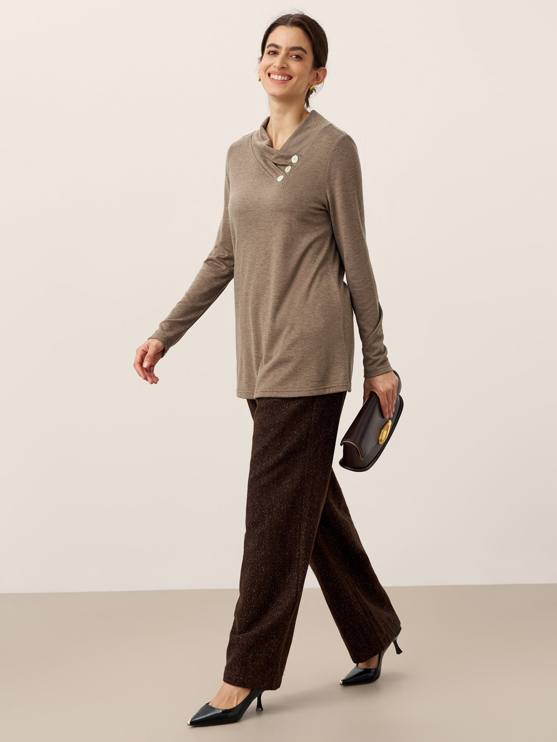 Jersey Knit Button Detail Long Sleeve Top