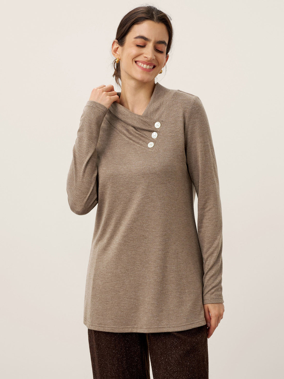 Jersey Knit Button Detail Long Sleeve Top