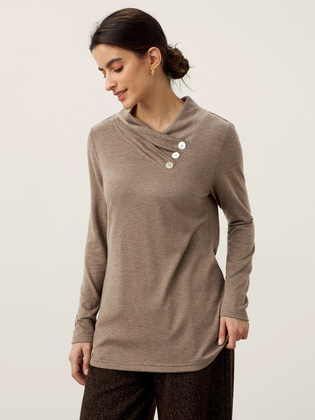 Jersey Knit Button Detail Long Sleeve Top