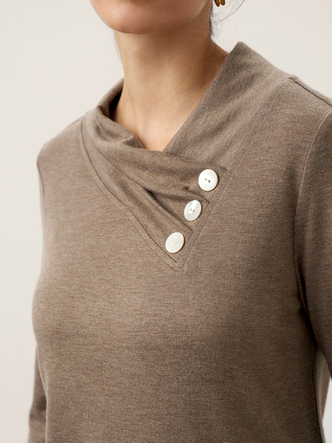 Jersey Knit Button Detail Long Sleeve Top