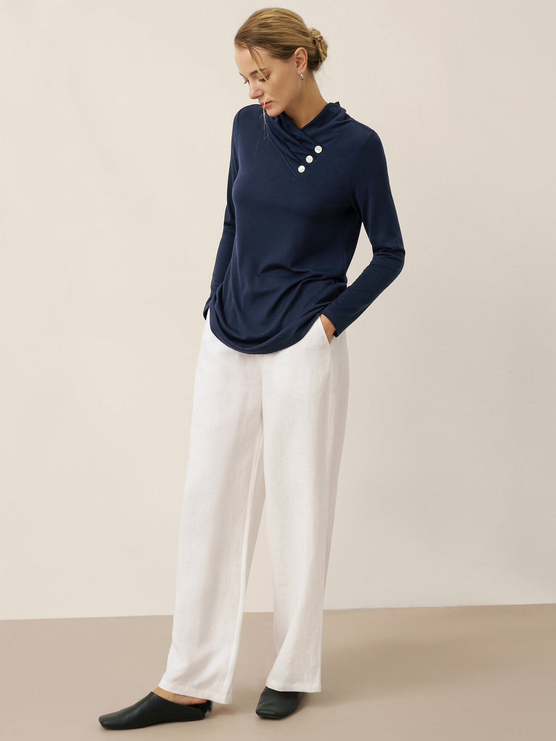 Jersey Knit Button Detail Long Sleeve Top