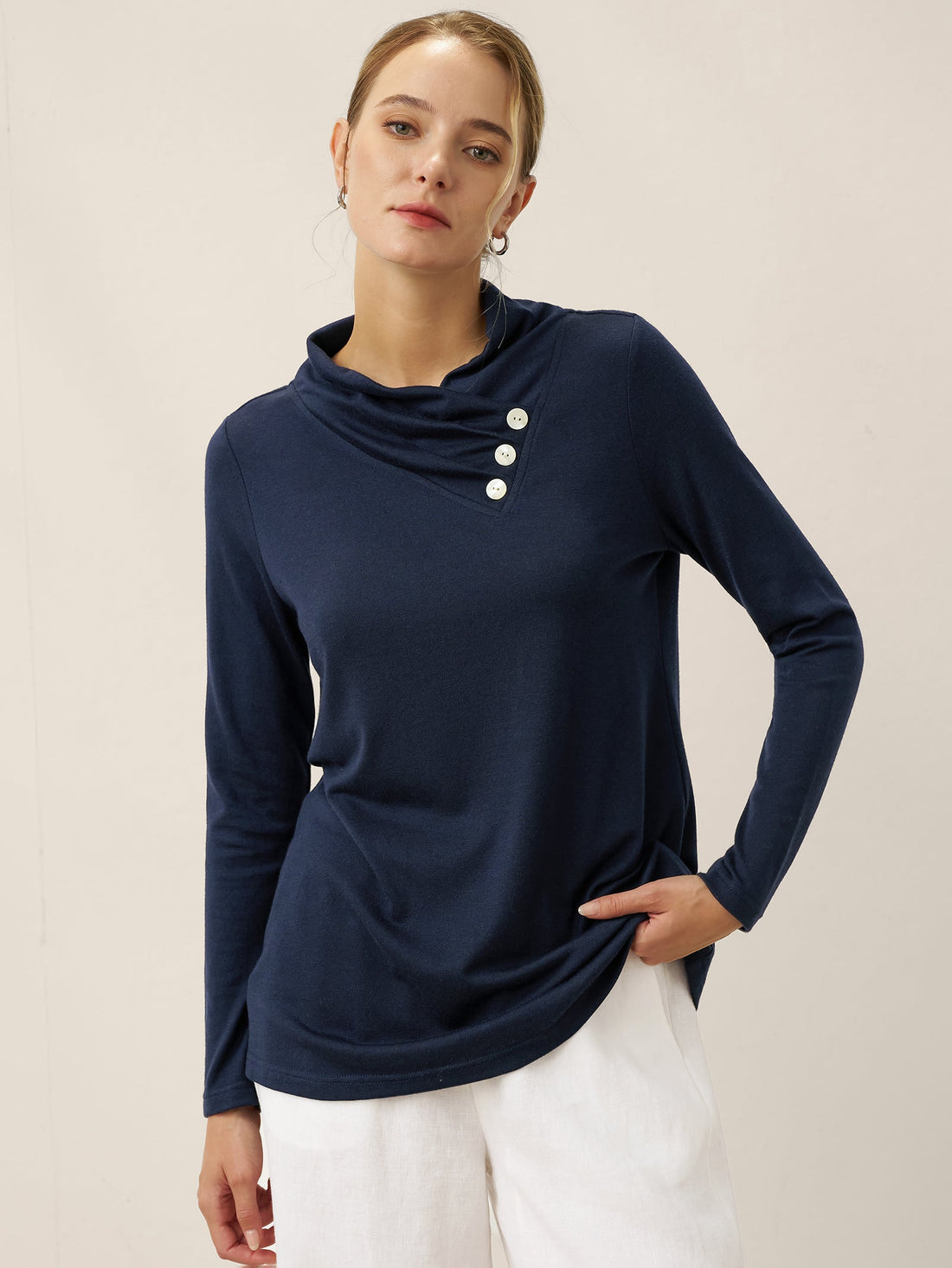 Jersey Knit Button Detail Long Sleeve Top