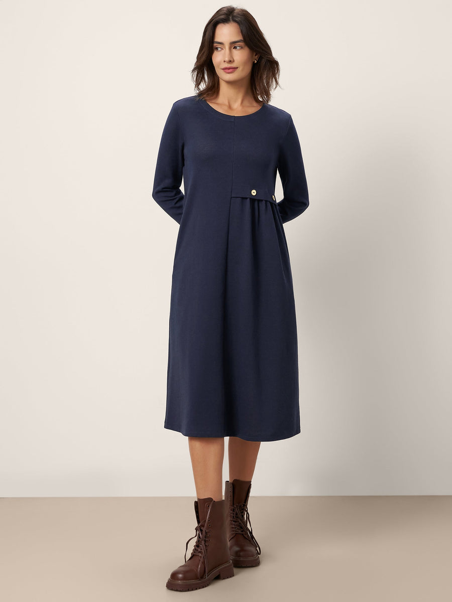 95% Cotton Ruched A-Line Midi Dress