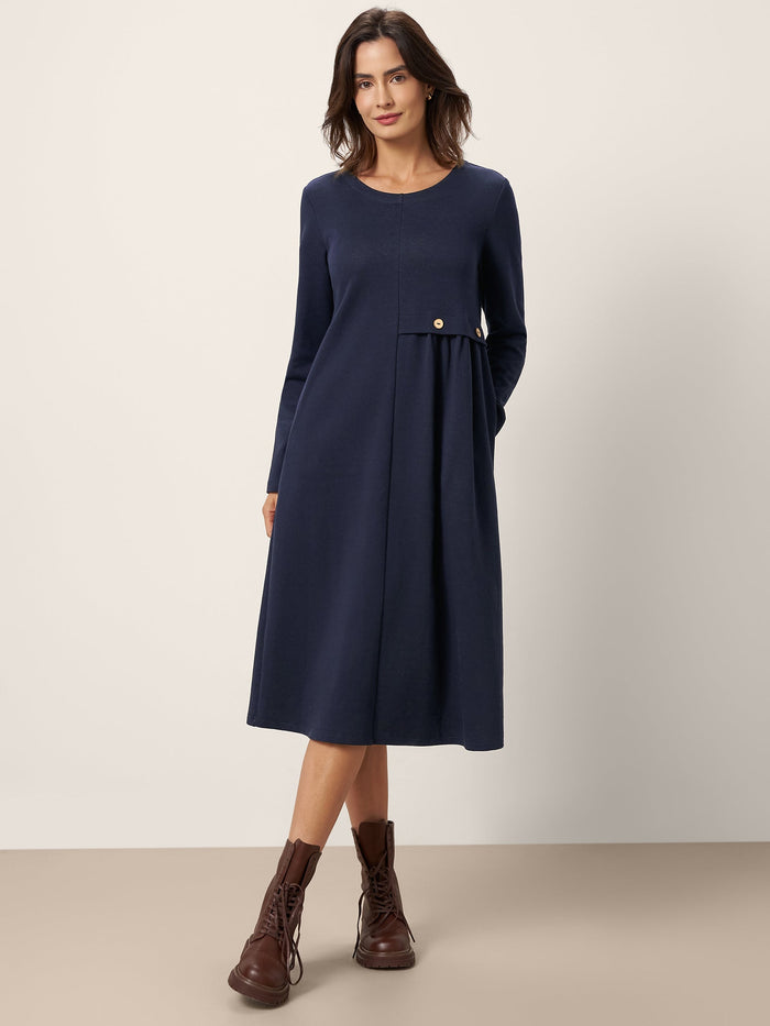 95% Cotton Ruched A-Line Midi Dress