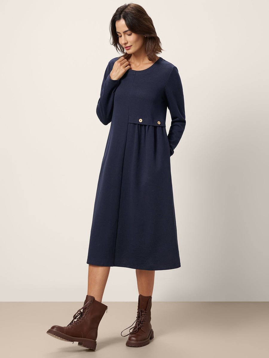 95% Cotton Ruched A-Line Midi Dress