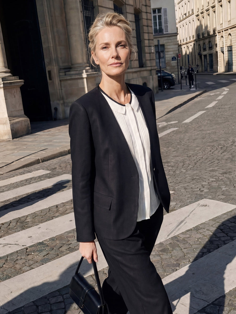 Linen Blend V-Neck Tailored Blazer