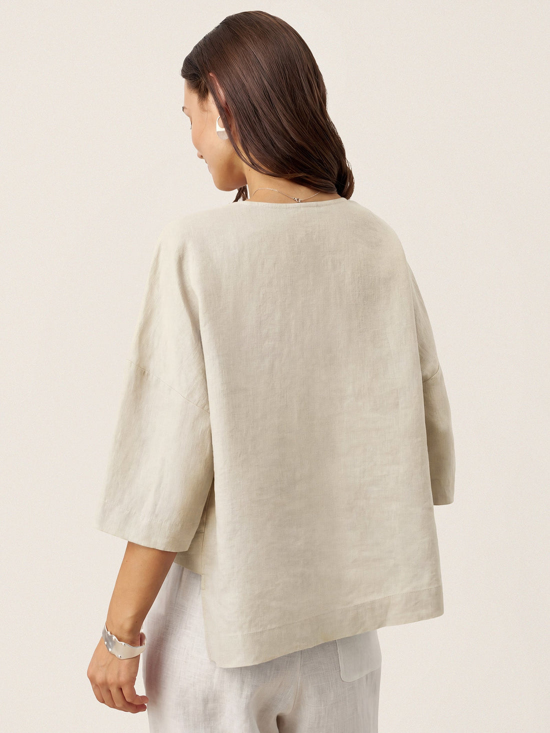 Linen Asymmetric V-Neck Half-Sleeve Shirt