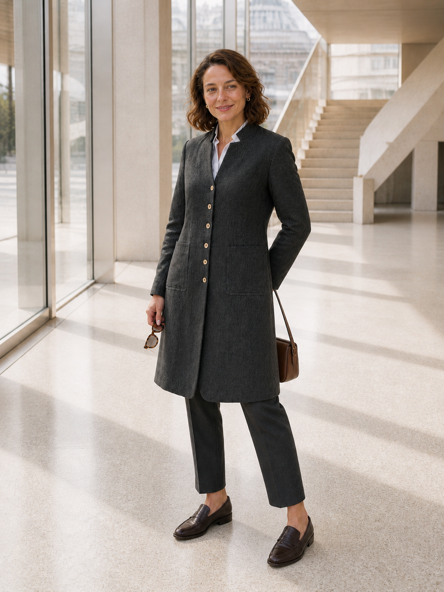 100% Linen Stand Collar Button-Up Shirt Jacket