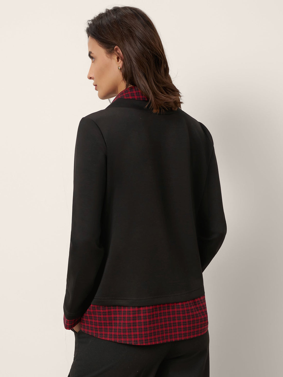 Viscose Blend Johnny-Collar Long Sleeve Top