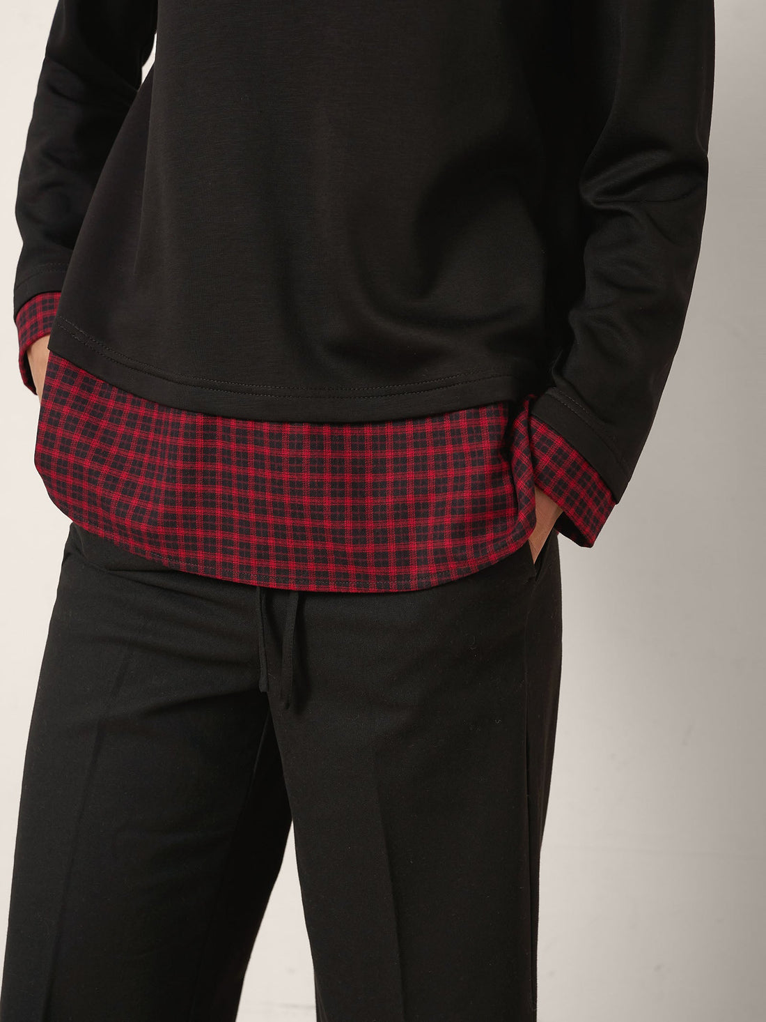 Viscose Blend Johnny-Collar Long Sleeve Top