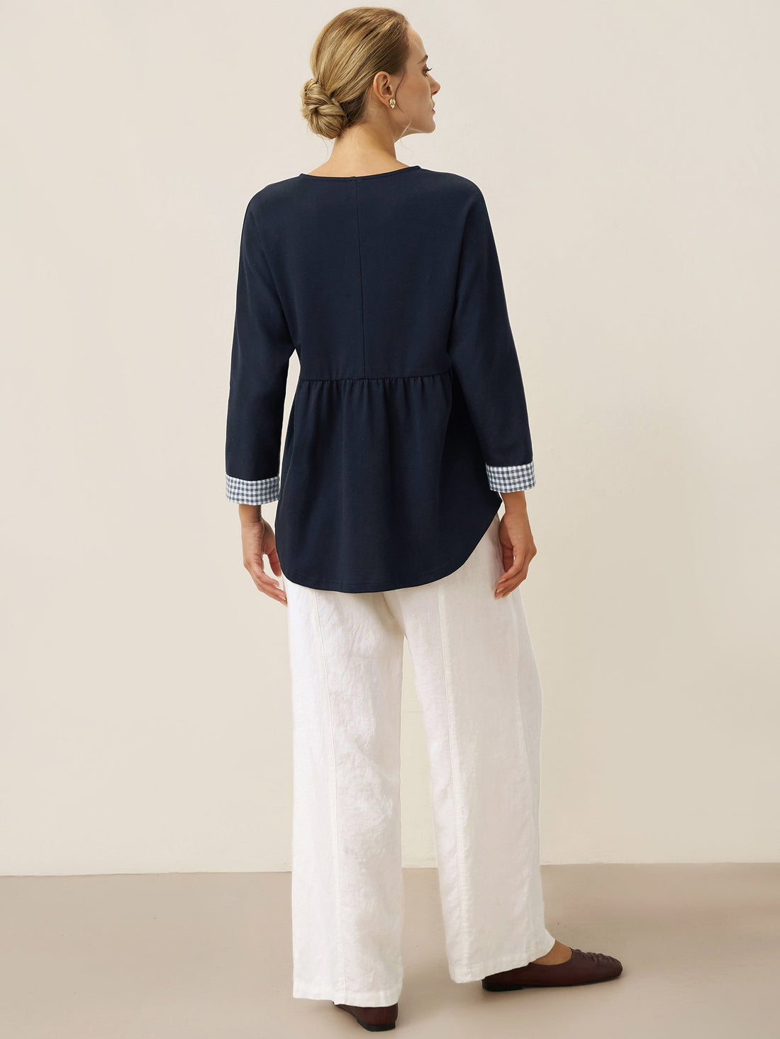 95% Cotton Ruched Round Neck Jersey Top
