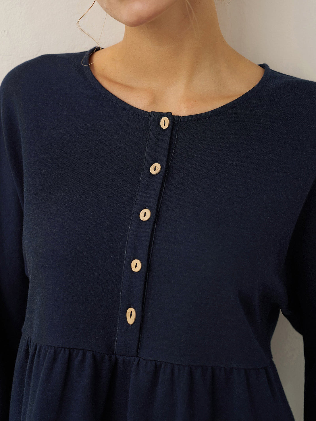 95% Cotton Ruched Round Neck Jersey Top