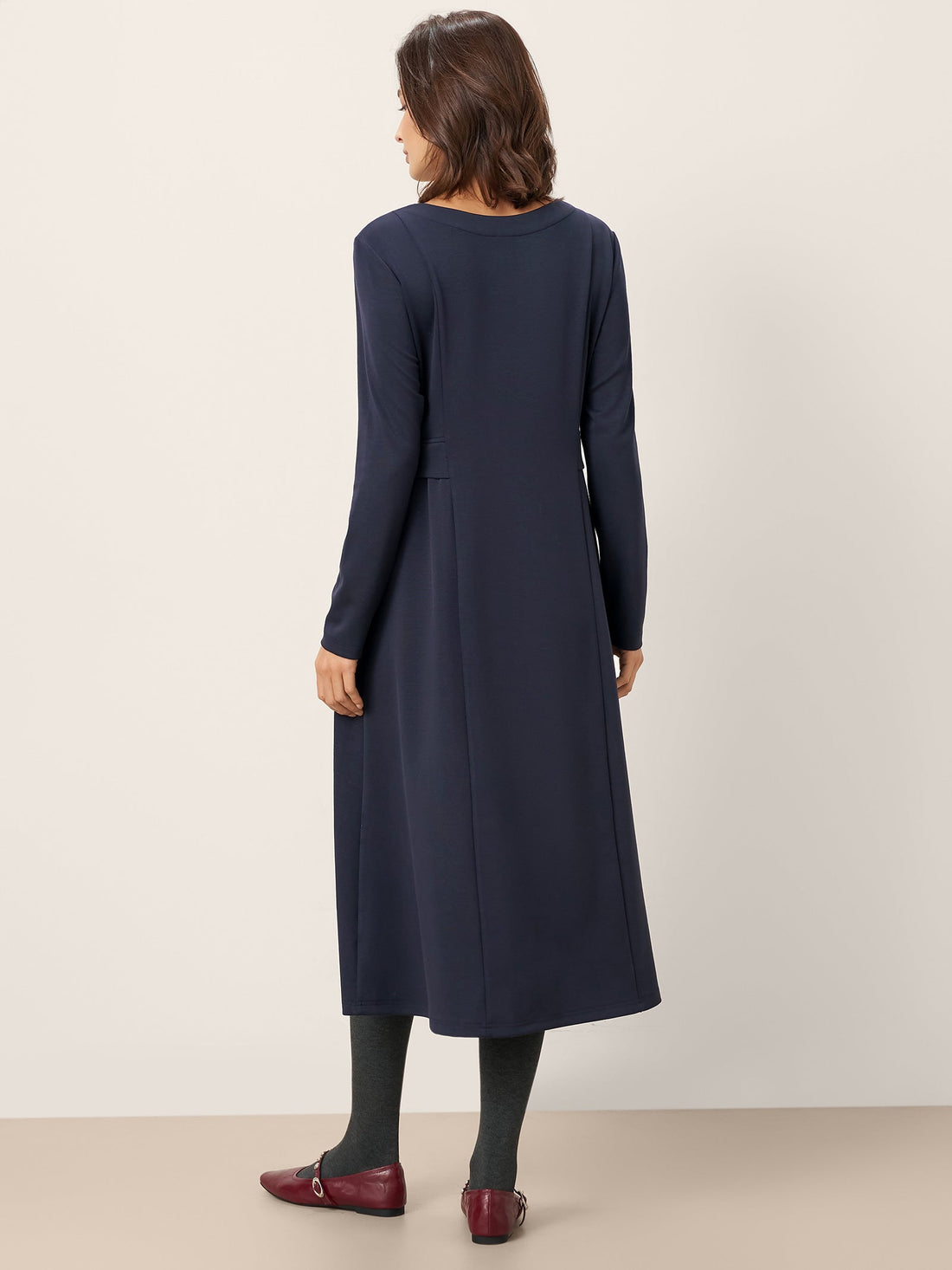 Viscose Blend Ruched V-Neck Midi Dress