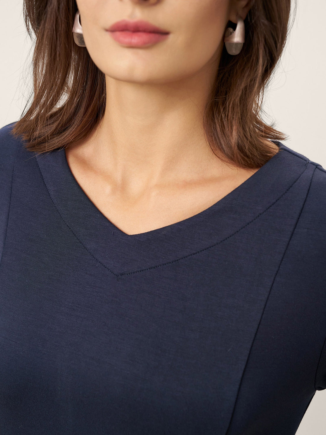 Viscose Blend Ruched V-Neck Midi Dress