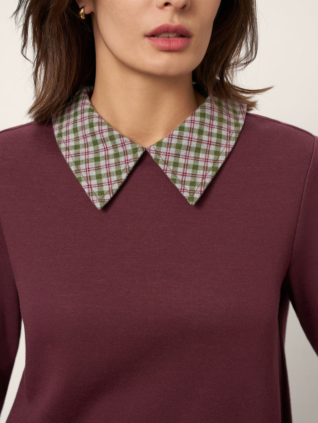 95% Cotton Checked Long Sleeve Jersey Top