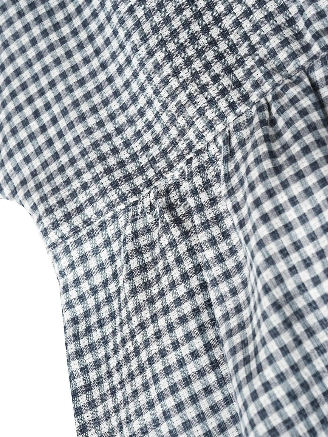 75% Linen Checked Ruched Round Neck Shirt